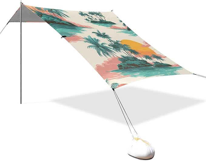 Beach Tent Sun Shelter Coconut Trees Reflection Lightweight &amp Easy Setup Beach Shade Canopy for Camping Fishing