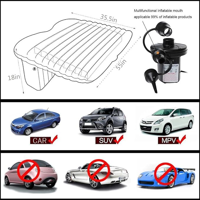 Car Air Mattress for Ford Focus RS 2016 2017 2018 Portable Car Bed with T-Shape Support Base and Pillows for Travel &amp Camping Black