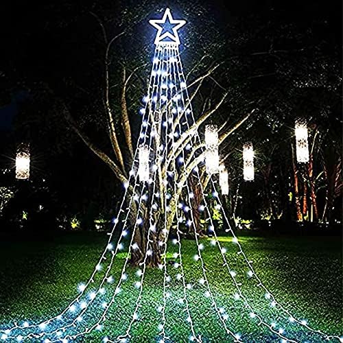 PUHONG Christmas Decoration Outdoor Star String Lights16.4Ft Christmas Tree Toppers Lights 320 LED 8 Memory Modes with 14 Lighted Star for Halloween Christmas New Year Holiday Birthday(White)