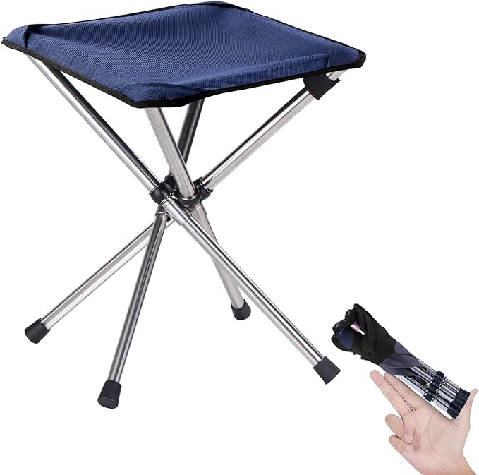 Portable Stool 13.8 Inch High &amp 1.32 lbs Small Folding Chair Telescopic Compact Foldable Stool with Carry Bag for Camping Hiking Outdoor Concert