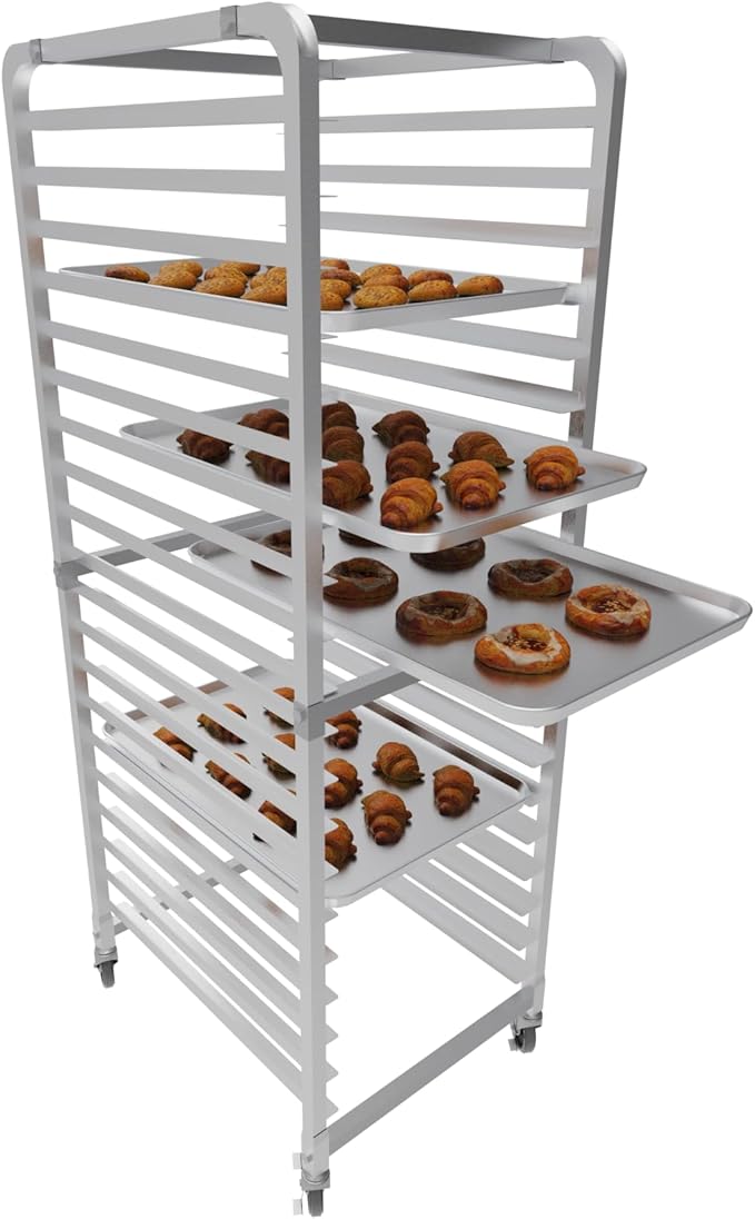 CURTA 20-Tier Heavy Duty Bun Pan Bakery Rack with 5 Wheels NSF Certified Heavy Duty 26 D x 20 W x 69 H Storage for Half &amp Full Sheets
