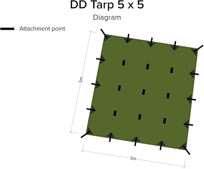 DD Hammocks - DD Tarp 5x5 - Olive Green (16ft x 16ft) - 100% Waterproof Lightweight &amp Multifunctional Rainfly Extra Large Tarp Tent Group Shelter for Camping Day Trips Adventure &amp Scouts