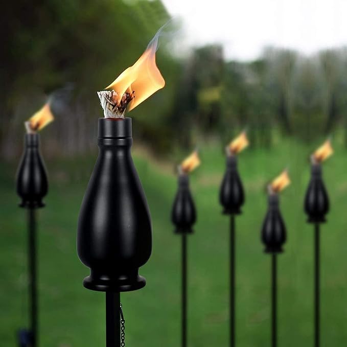 Metal Citronella Torches 6 Pack Torches Garden for Outside 60 inch Flickering Flame Citronella Outdoor Light TorchMetal Torches for Outside Camping Patio Pathway Table Torch(Jet Black)