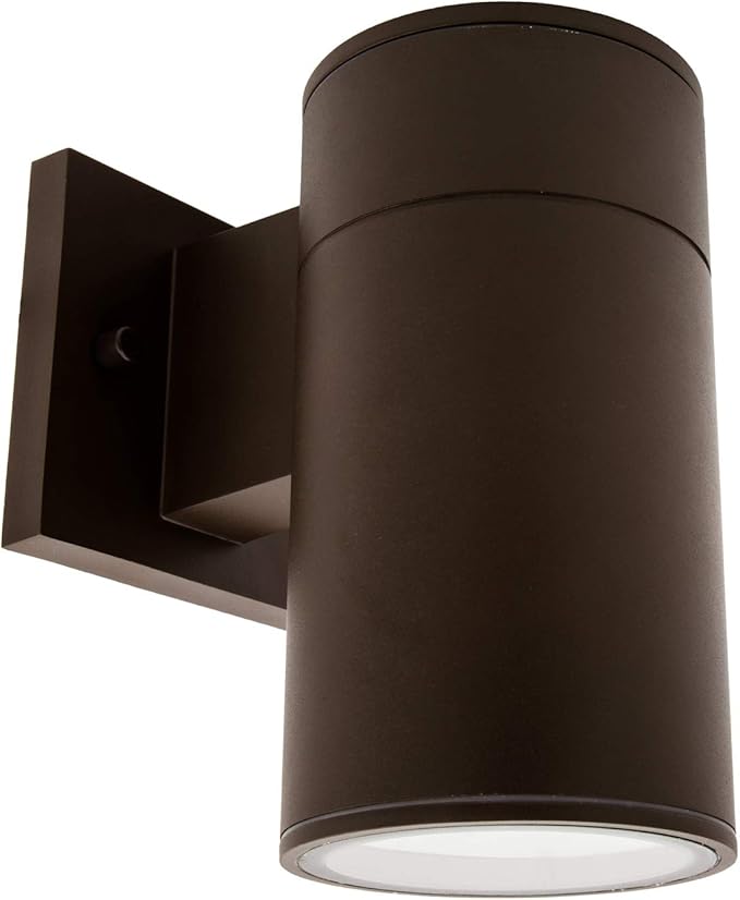 Maxxima Cylinder LED Outdoor Wall Light Modern Wall Wash 12 Watt 840 Lumens 3000K Warm White Sconce Dusk to Dawn Sensor Brown