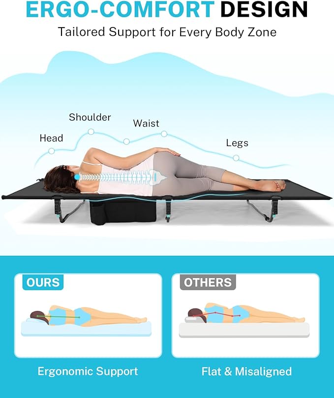 Gonex 31.5 Extra Wide Camping Cot with Breathable Mesh Fabric Supports 350lbs Portable Ultralight Folding Cot Bed for Adults Travel Beach Home Sleeping (Mesh)