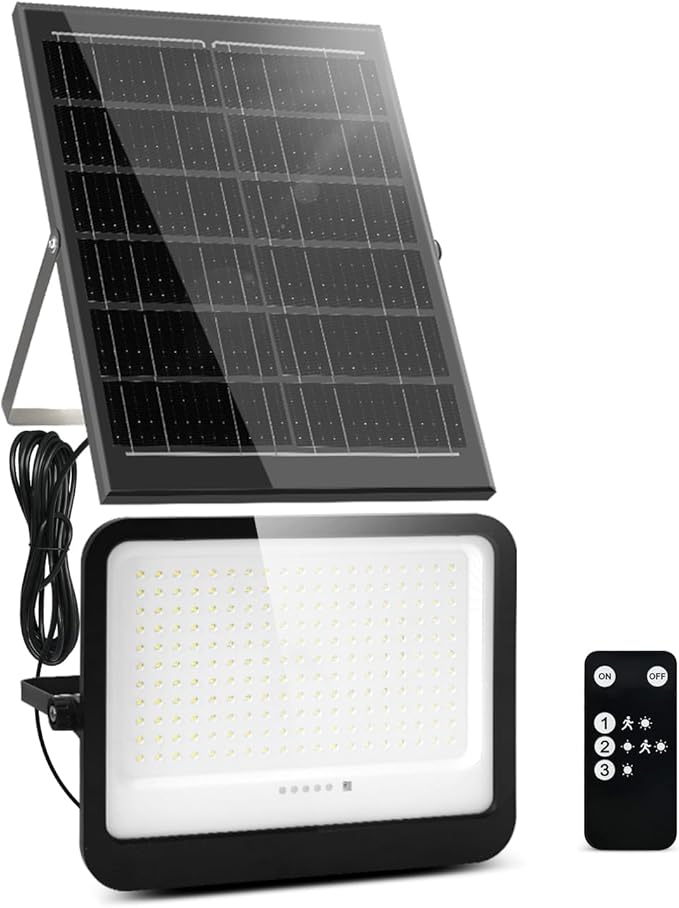 LED Solar Lights Outdoor 7000K 3500LM Solar Powered Flood Lights with 3 Modes Dusk to Dawn Outdoor Lighting with Remote IP65 Waterproof 16.4 Ft Cable for Yard Garage Porch