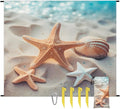 Waterproof Sandproof Beach Blanket 59''×68'' Starfish Polyester Outdoor Picnic Blanket with 4 Stakes &amp Storage Bag for BeachCampingVacation Shells