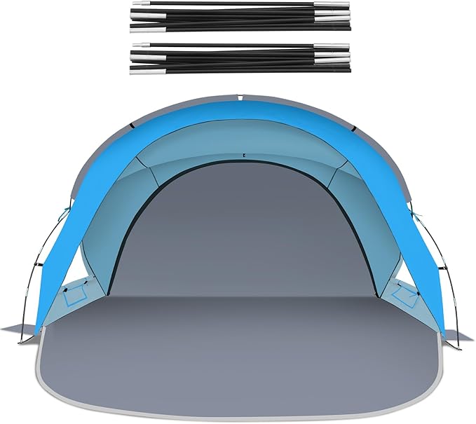 Gorich Beach Tent Sun Shelter with 2 Doors for 4 People &amp A Set of Extra Beach Tent Poles for Replacement (4 People SkyBlue)