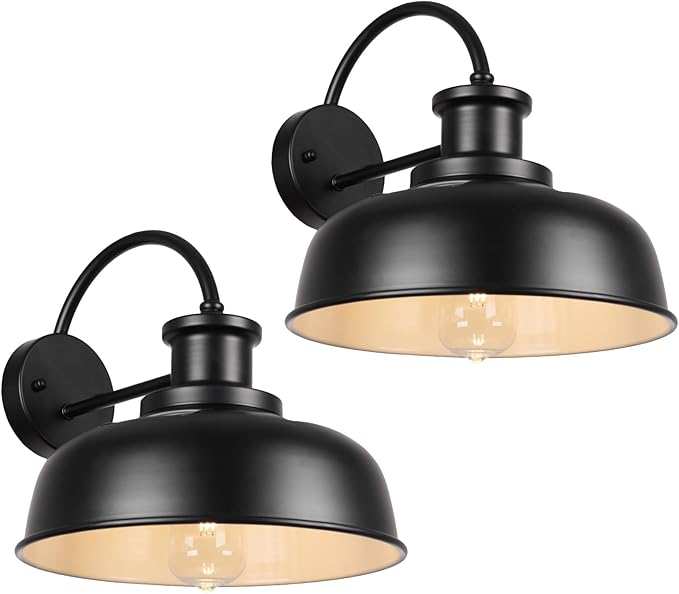 Solar Barn Light Outdoor Farmhouse Dusk to Dawn Sensor Wall Sconce 12 Inch Rustic Solar Powered Exterior Light Fixture for Porch Garage Patio 2 Pack ROS-SR026-2