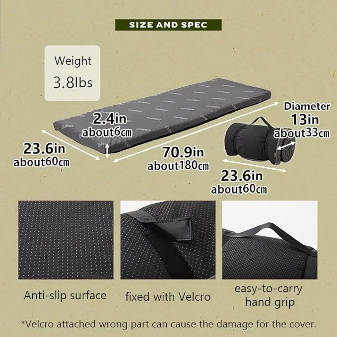EMOOR Rollable Outdoor Mattress Compact Size (71 x 24in) Dark Gray Portable Camping Bed Japanese Futon Mattress Sleeping on The Floor