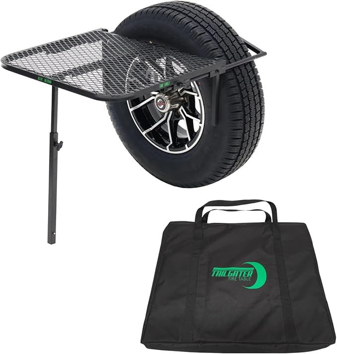 Tire Table with Included Bamboo Cutting Board and/or Carrying Bag Aluminum or Steel Small Medium or Large Sizes Installs in Seconds Check Bullets for Dimensions and Compatibility
