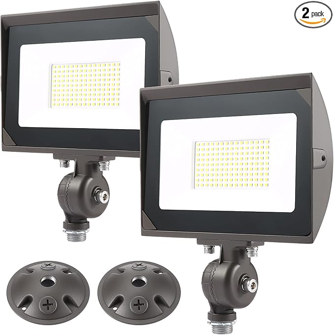 80W Outdoor LED Flood Light with 1/2 Knuckle Mount (Plate Included) 5000K Daylight 9600LM 120V UL Waterproof LED Security Flood Lighting