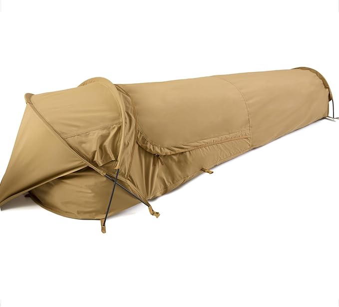 MT Military Hideaway Bivy Cover Stealth Compact Single-Pole Hooped Tent for Modular Sleeping Bags with Mosquito Bug Net MeshWaterproof Breathable Outer Shell Minimalist Shelter