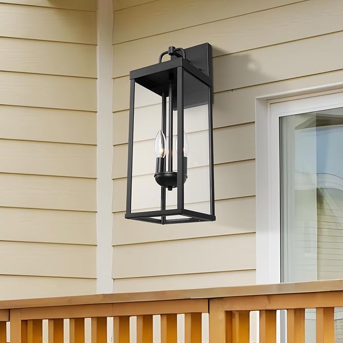 Outdoor Wall Sconce Light 20 Inch Tall Transitional Exterior Wall Bracket Lighting with Clear Glass Anti-Rust Powder Coat Black Modern Outside Lantern for Front Porch Corridor Doorway Patio