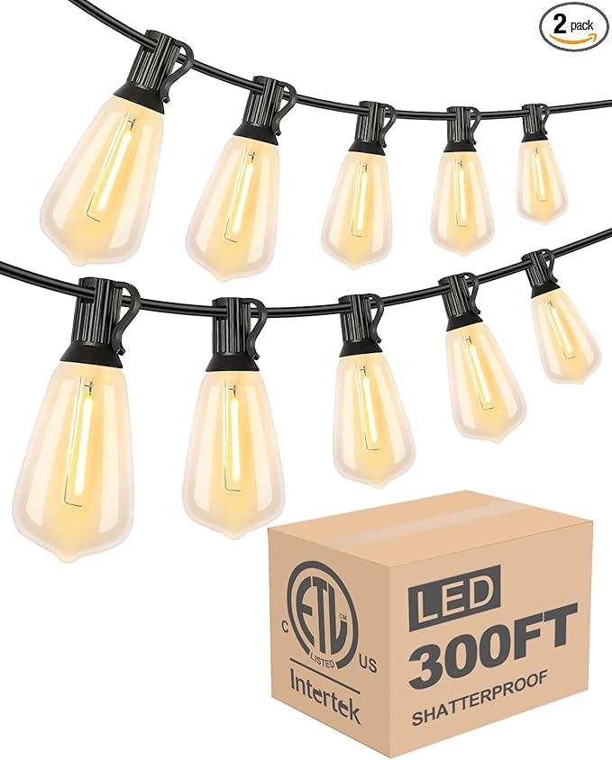 Lightdot LED Outdoor String Lights 300FT Patio Lights with 96 Shatterproof ST38 Vintage Edison Bulbs Outside Hanging Light Waterproof for Porch Deck Garden Backyard Balcony Dimmable- ETL Listed