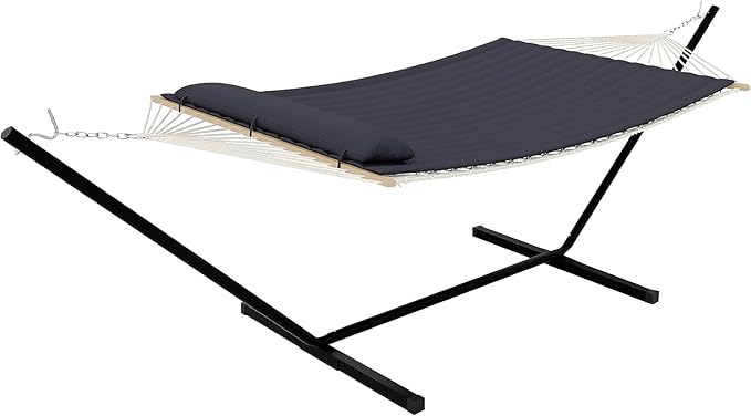 Ultra-Comfort 2-Person Hammock Set with Foldable Steel Frame – Heavy-Duty Outdoor Lounger for Garden Camping &amp Patio (450lb Capacity + Quick-Stow Carry Bag)Dark Gray (Flat)