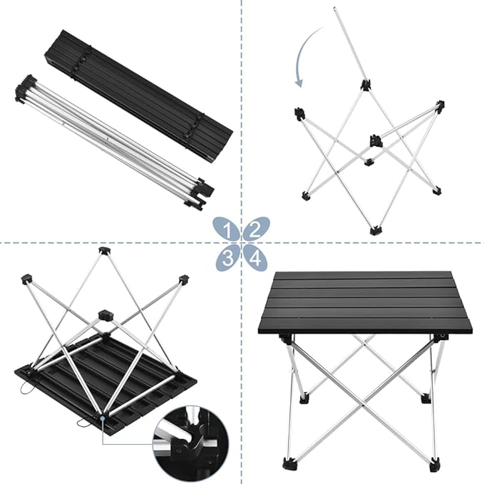 Grope Portable Camping Table with Aluminum Table Top Folding Beach Table Easy to Carry Prefect for Outdoor Picnic BBQ Cooking Festival Beach Home (Black-L)