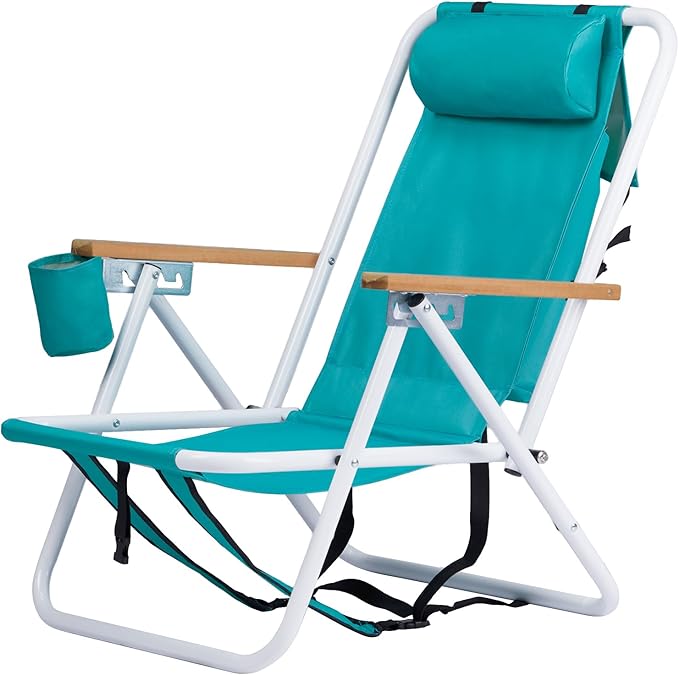 Folding Beach Chair 4-Position Recline Portable Beach Chair Lightweight 8.8 lbs 265 lbs Capacity Durable Steel &amp Oxford with Backpack Straps for Camping Outdoor
