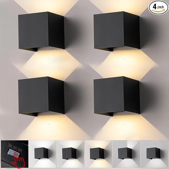 Nigaut LED Outdoor Wall Sconce Lights3000K 4000K 6500K 15W Modern Outdoor Wall Light for Porch with Adjustable Beam Angle Exterior/Interior Lighting Fixtures 4-Pack