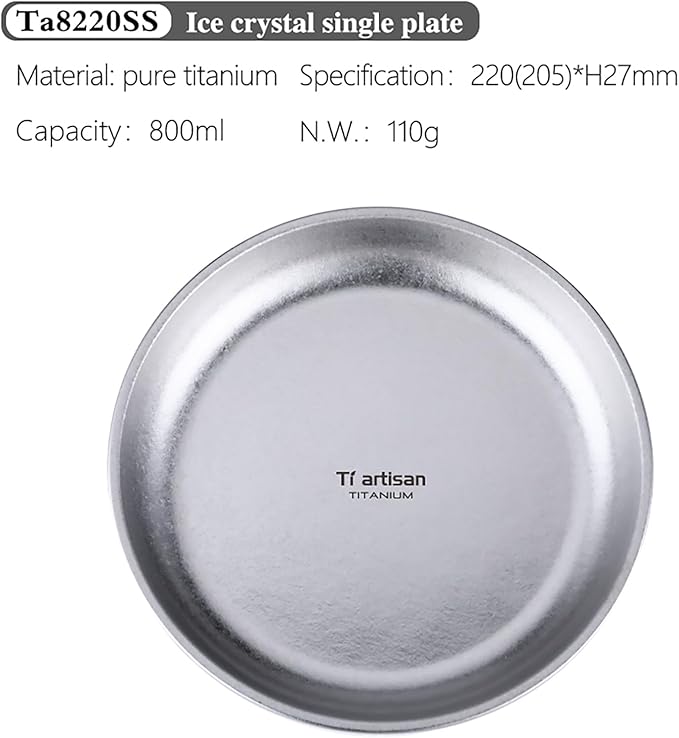 Titanium Plate Camping Picnic Tableware 27fl oz Cooking Utensils Extremely Light Dishes Bowl 110g (TA8220SS)