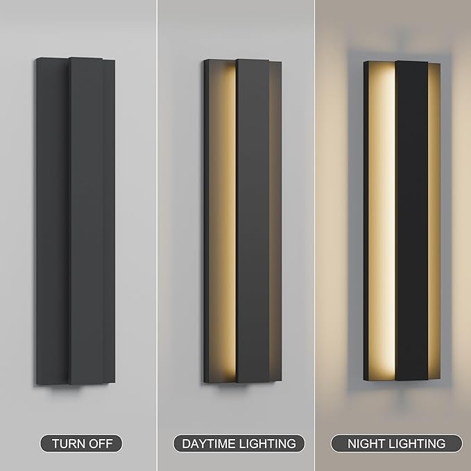 LamQee 18.5 Inch Modern Outdoor Wall Lights Exterior Lighting Fixtures 3000K 12W LED Contemporary Outdoor Wall Sconce Matte Black Outside Wall Mount Lights for House Garage Porch Patio Front Door