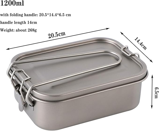 1200ml Titanium Lunch Box Leak-Proof Lid &amp Folding Handle Camping Cookware Lightweight Outdoor Cooking Pan for Backpacking Hiking Picnic &amp Travel RT039T