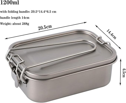 1200ml Titanium Lunch Box Leak-Proof Lid &amp Folding Handle Camping Cookware Lightweight Outdoor Cooking Pan for Backpacking Hiking Picnic &amp Travel RT039T