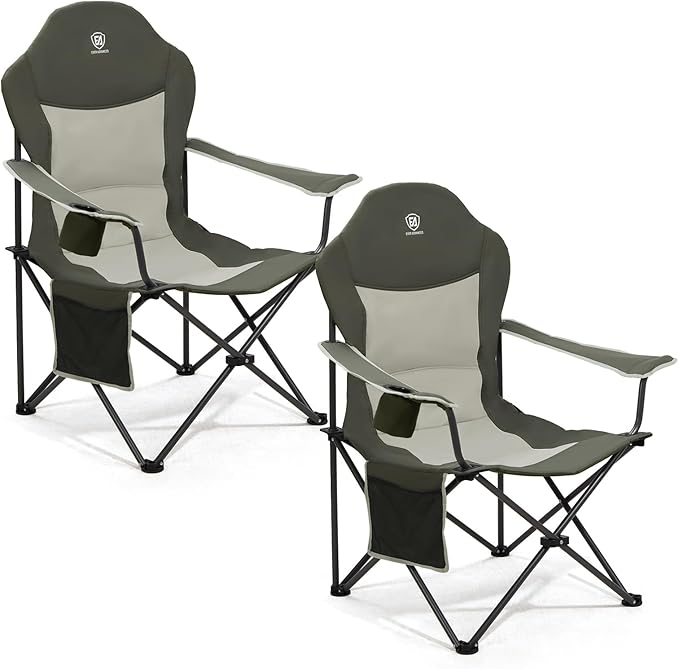 EVER ADVANCED Camping Chairs Lawn Chairs Outdoor Sports Chairs Folding Chair 2 Pack Camping Chairs for Adults Supports 400lbs Green