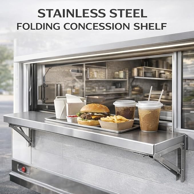 Folding Concession Shelf 36 x 12 Inch Stainless Steel Drop Down Serving Shelf Wall Mounted Folding Shelf for Food Truck Window &amp Concession Stand