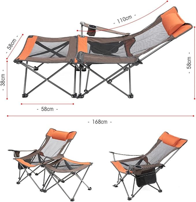 2 in 1 Camping Chair with Footrest Recliner Folding Chaise Lounge Chair for Fishing Beach (Color : A Size