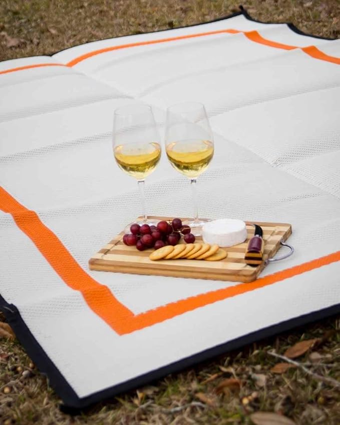 Mountain Mat 5x7 Orange RV Patio Mat – Extra Thick 5mm Recycled Poly Rug – Heavy-Duty Waterproof Reversible – Premium Mat for Camping Deck Patio Beach (Orange NO Carry Bag 5'x7')