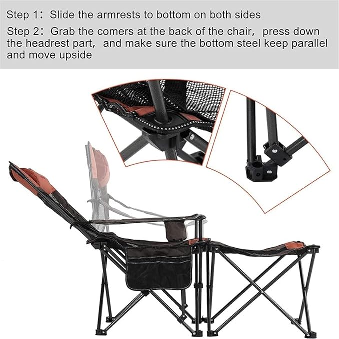 2 in 1 Camping Chair with Footrest Recliner Folding Chaise Lounge Chair for Fishing Beach (Color : A Size