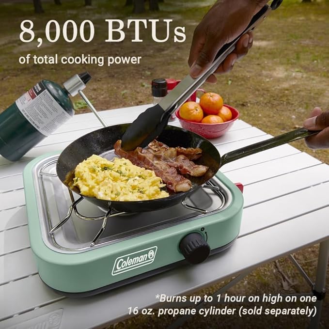 Coleman Cascade 18 1-Burner Camping Stove Portable Cooktop with 8000 BTUs &amp Matchless Lighting Fits 12-Inch Pan Great for Outdoor Cooking Camping Tailgating Grilling BBQs &amp More