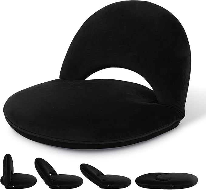 Adjustable Floor Chair with Back Support Foldable Meditation Chair Portable Stadium Seats Recreation Bleacher Seat Versatile Beach Video-Gaming ReadingBlack