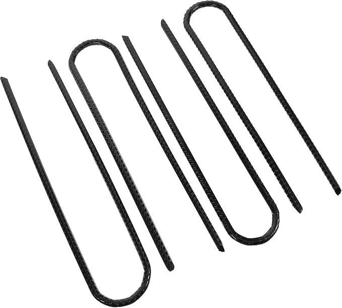 4pcs Heavy Duty Steel U-Shaped Tent Stake Anchors 8x300mm Black Wind Stakes for Camping Garden Landscaping Ground Staples