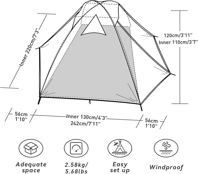 Forceatt Camping Tent 2/3/4 Person Professional Waterproof &amp Windproof Lightweight Backpacking Tent Suitable for OutdoorHikingCamping Mountaineering and Travel