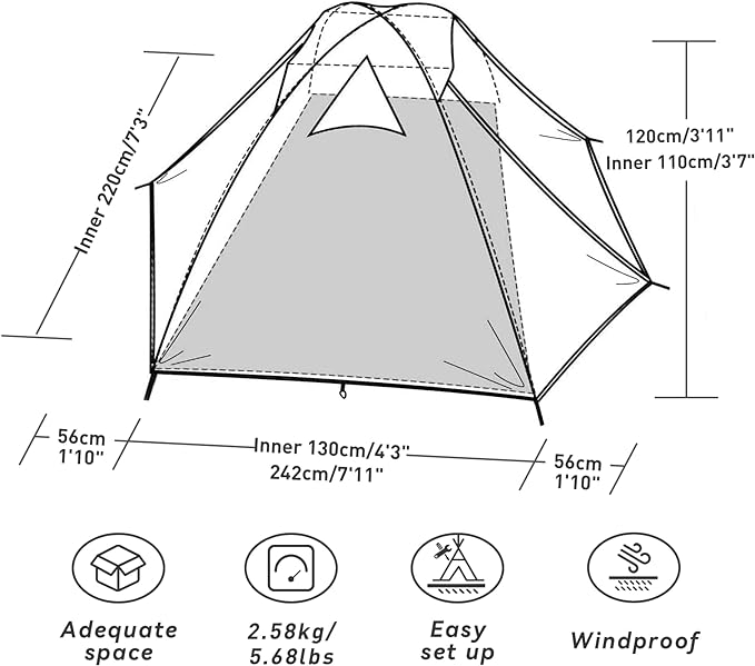 Forceatt Camping Tent 2/3/4 Person Professional Waterproof &amp Windproof Lightweight Backpacking Tent Suitable for OutdoorHikingCamping Mountaineering and Travel