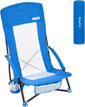 SUNNYFEEL Folding Beach Chair High Back Beach Chairs for Adults Lightweight Portable Camp Chair 300lbs Heavy Duty with Carry Bag Mesh Back Cup Holder for Outdoor Travel Picnic Concert Blue