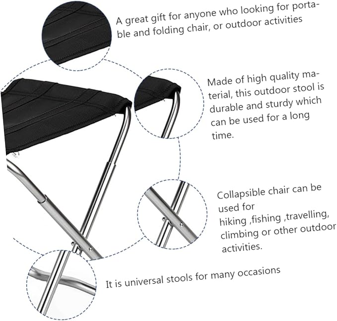 1pc Lightweight Folding Stool for Camping Fishing and Outdoor Activities Portable and Sturdy Alloy Chair Easy to Store and Carry Black