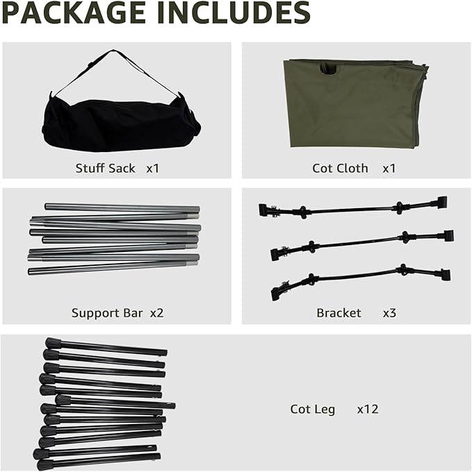 2 in 1 Folding Camping Cot with Leg Extenders Portable Height Adjustable Sleeping Bed 300 lbs Max Load Ultralight Aluminum Cot for Tent Camping Backpacking and Road Trip