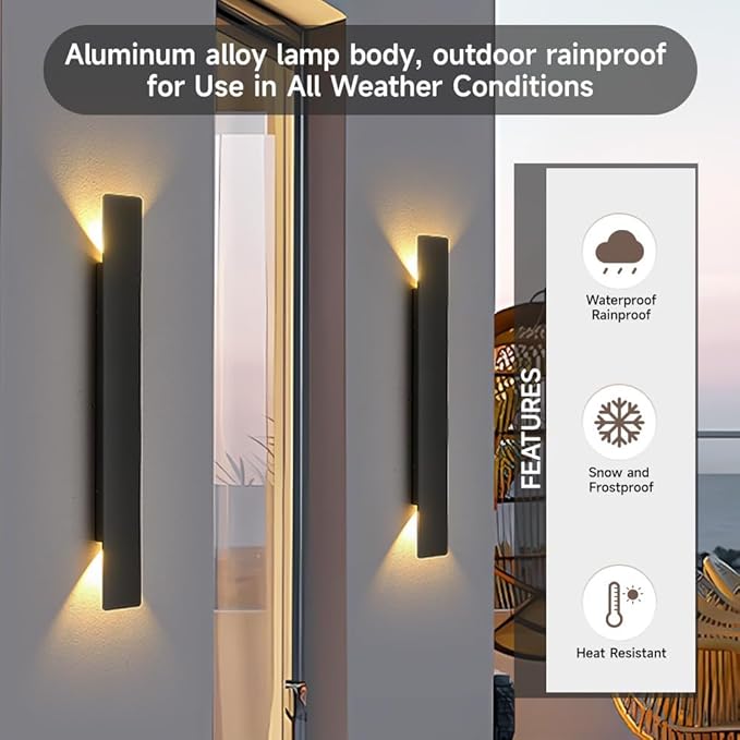 2 Pack Outdoor Wall Sconce 23.6 Inch 24W LED Exterior Light 3000K Warm White Weatherproof Aluminum 110V-240V Vertical &amp Horizontal Mount for Porch Patio Entryway
