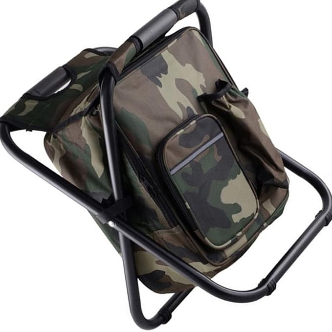 Folding Camping Chair Stool Backpack with Cooler Insulated Picnic Bag Backpack Cooler Chair Foldable Camping Fishing Stool for Travel Beach Hiking Picnic ﻿ (Camouflage)