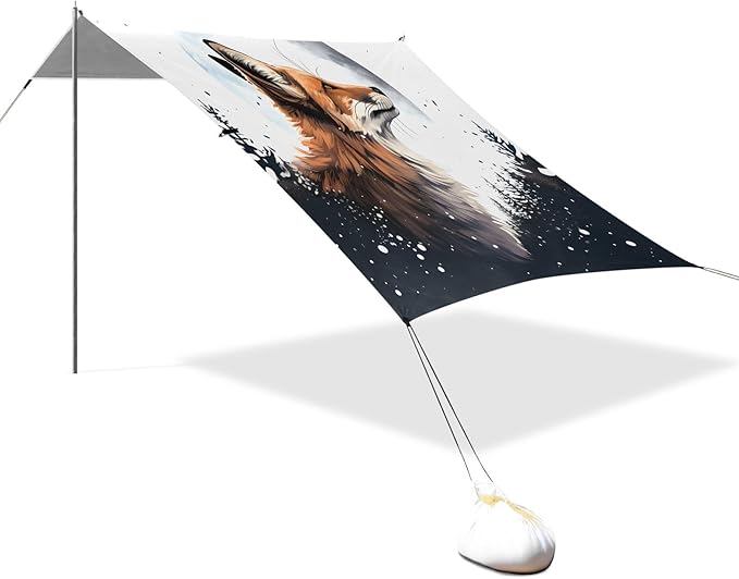 Camping Sun Shelters Hand Drawn Watercolor Fox Beach Canopy 126 * 110.2in