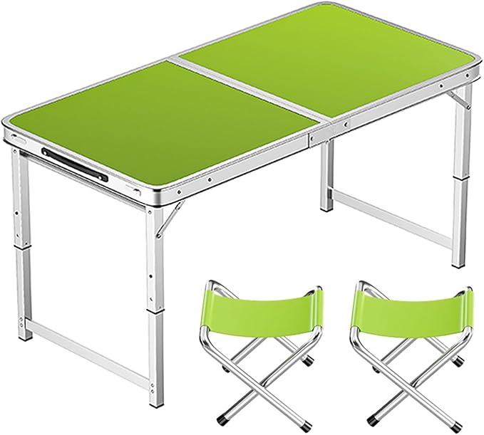 Adjustable Height Aluminum Folding Table Portable Outdoor Camping Table with Handle Compact 120X60Cm Picnic Dining Table Set with 4 Stools - Blue120X60Cm Bla100X50cm Green+2 Stool