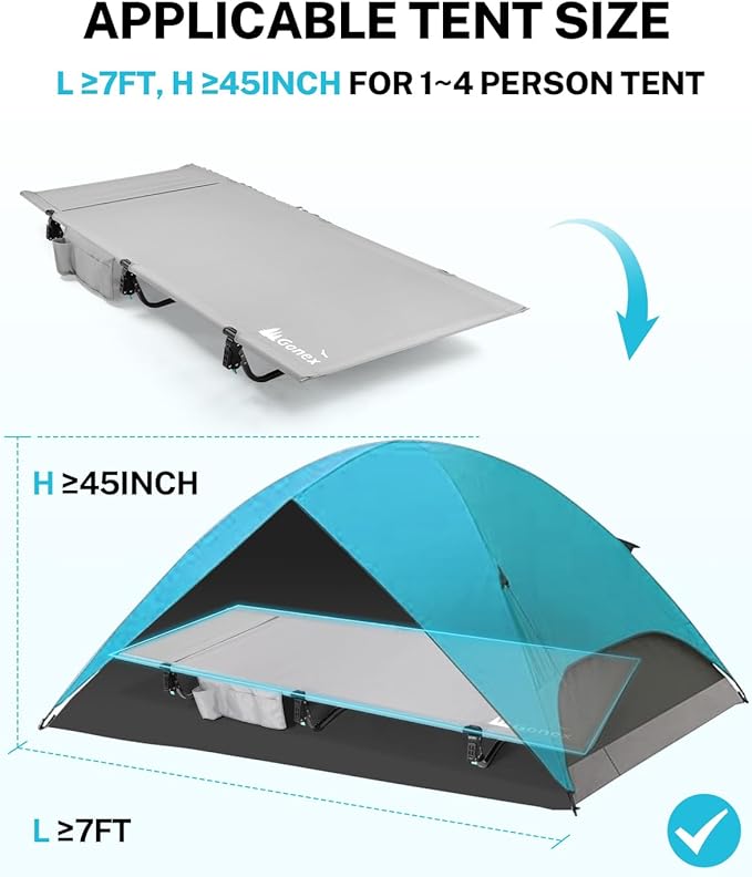 Gonex 31.5 Extra Wide Camping Cot with Premium Pillow Pocket Supports 350lbs Portable Ultralight Folding Cot Bed for Adults Travel Beach Home Sleeping (Grey)