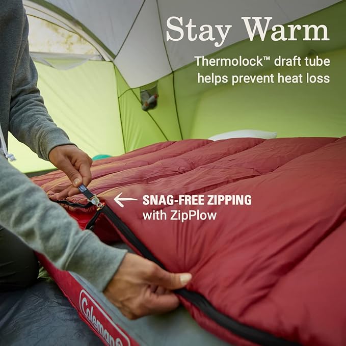 Coleman Flatlands 30/40/50°F Sleeping Bag Made from 100% Recycled Material Big &amp Tall Options Cool-Weather Sleeping Bag for Camping Sleepovers Guests &amp More