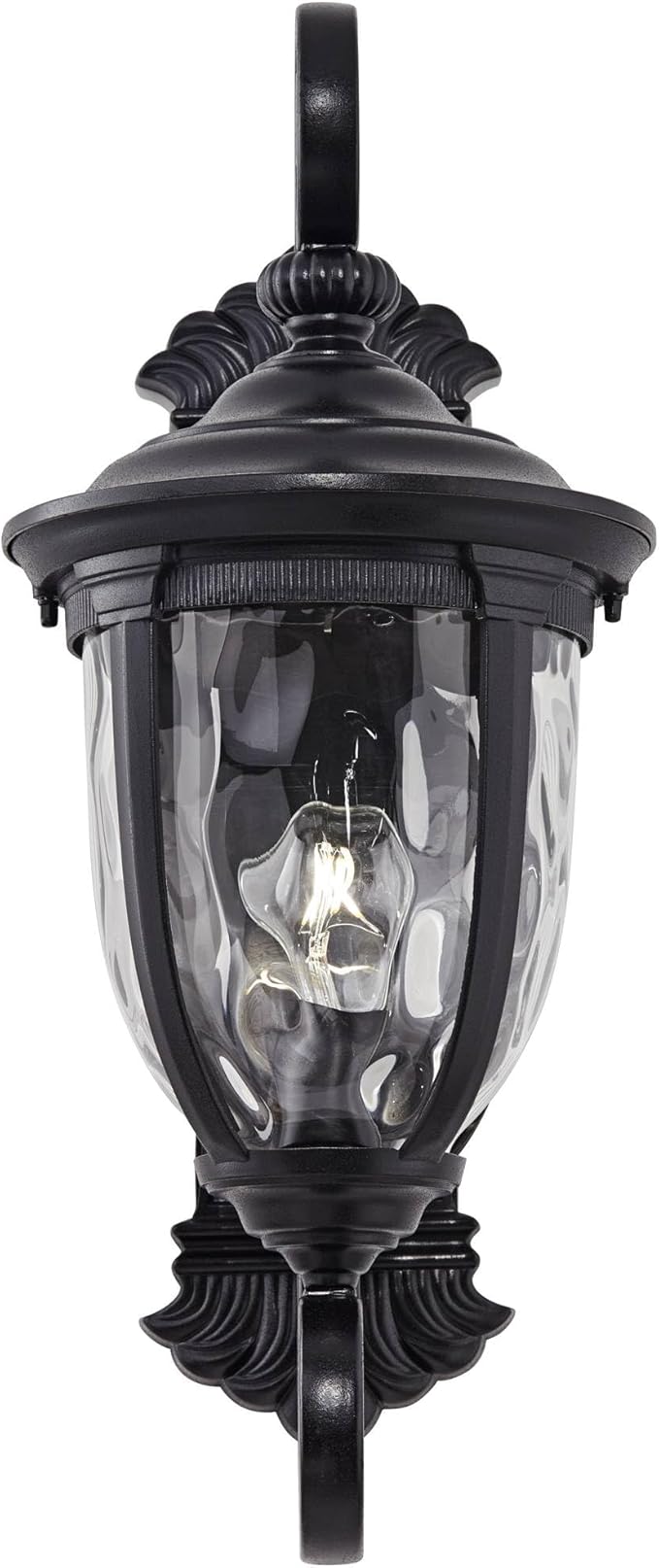 John Timberland Bellagio European Outdoor Wall Light Fixture Texturized Black Dual Scroll Arm 24 Clear Hammered Glass for Exterior House Porch Patio Outside Deck Garage Front Door Garden Home