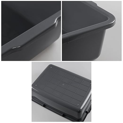 Gloreen 4 Packs Large Commercial Bus Tubs 35 L Rectangular Dishpan Plastic Wash Basin Grey