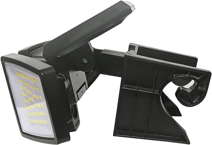 Insert Solar Lights AMS1971 1000 Lumens Motion-Activated Triple-Head Solar-Powered Security Light with Tool-Free Gutter Mount Bracket (Black)