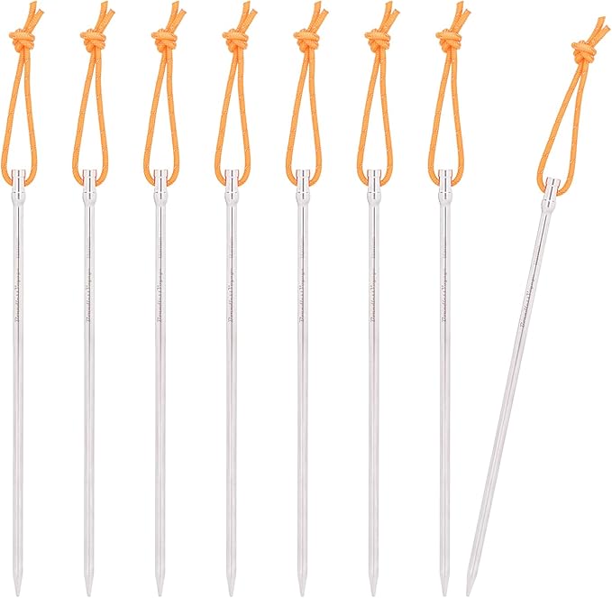 iBasingo 8 Pieces/lot Titanium Alloy Tent Nails Outdoor Camping Tent Stakes Lengthen Tent Pegs 20CM with Rope A-Ti4006P
